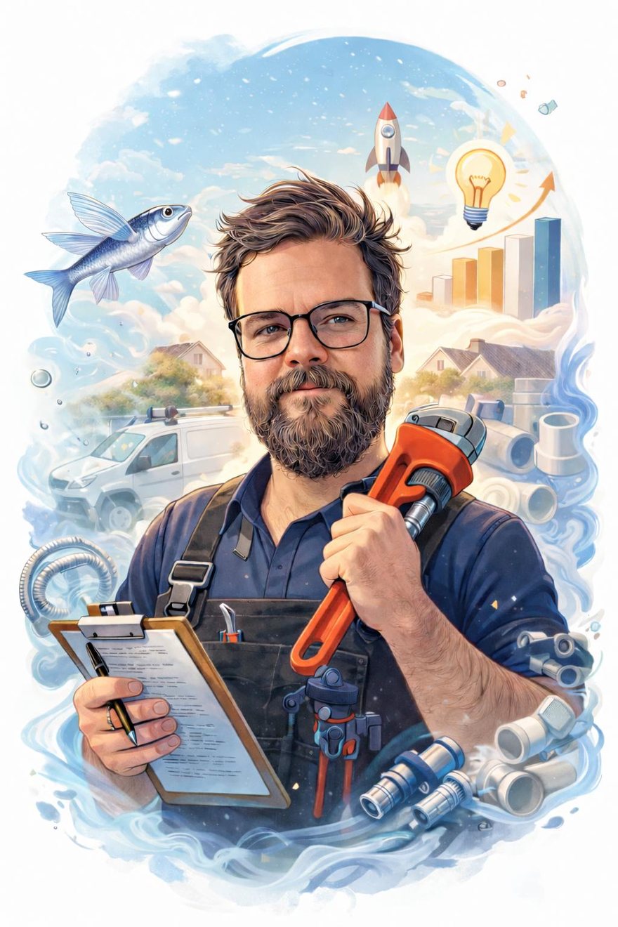 David Baudin, plombier artisan à Six-Fours-les-Plages, avec sa clé à molette et son fourgon